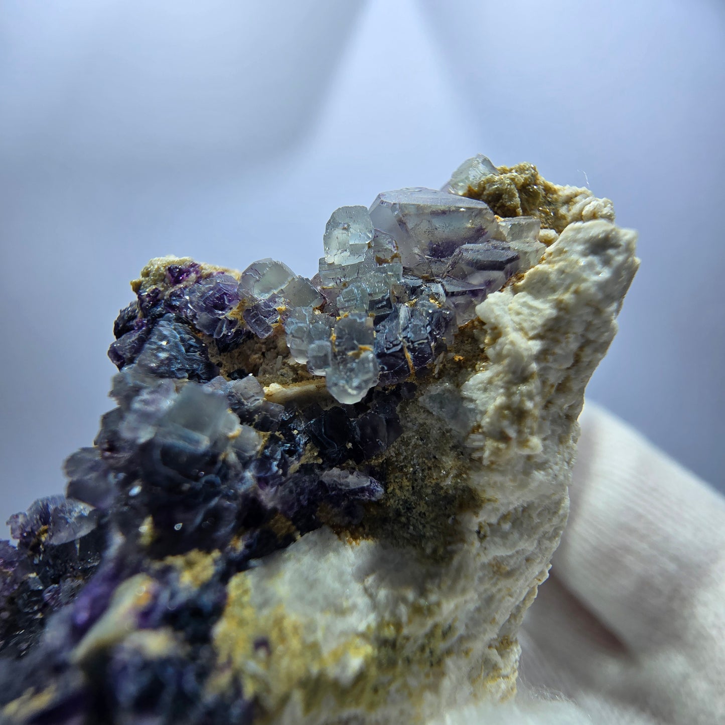 Cube de fluorite fantôme, hyalite, spécimen d'orthose, Erongo, Namibie, 63 x 40 x 28 mm