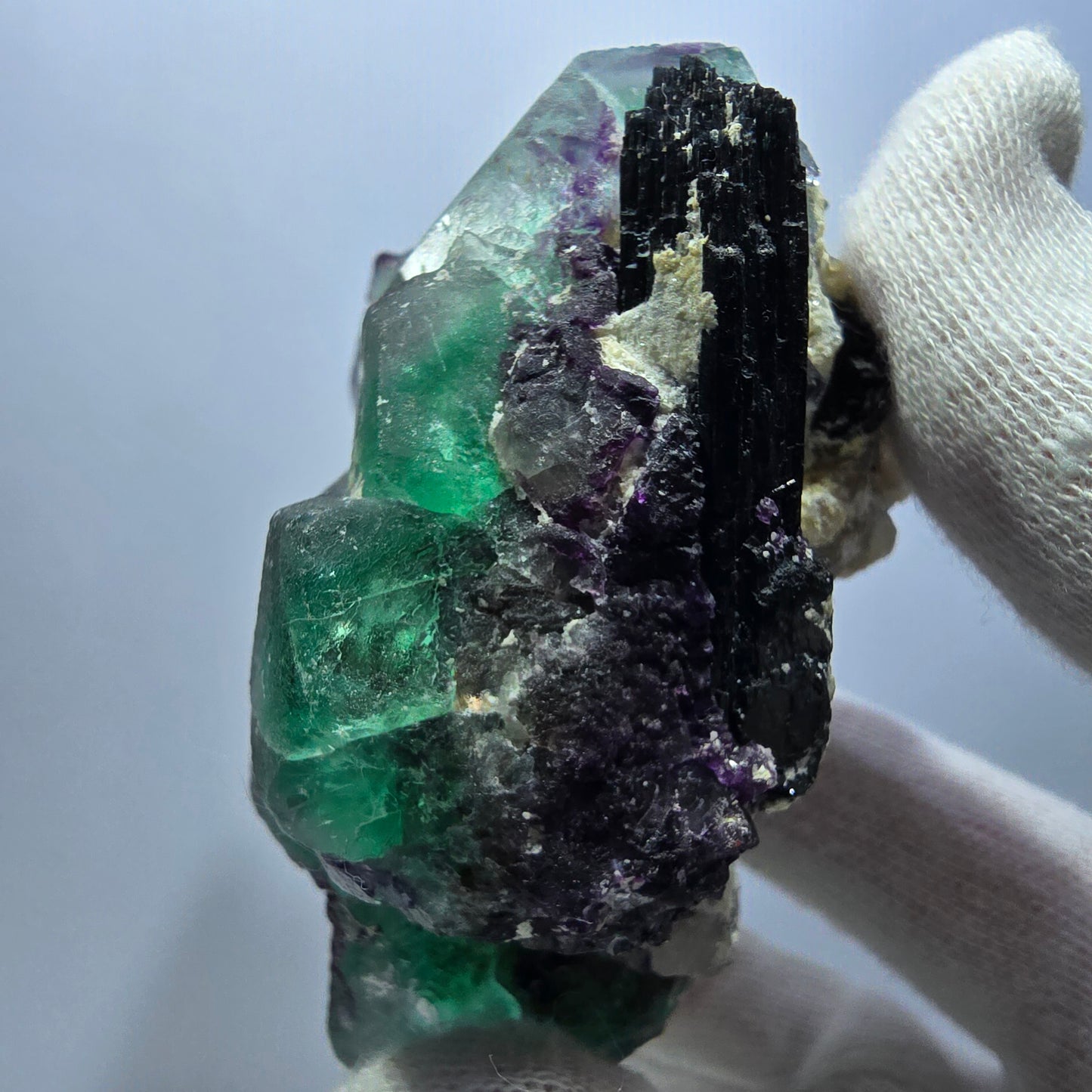 Rare Phantom Fluorite zonal, Schorl Tourmaline Hyalite Erongo, Namibia 79*70*56mm