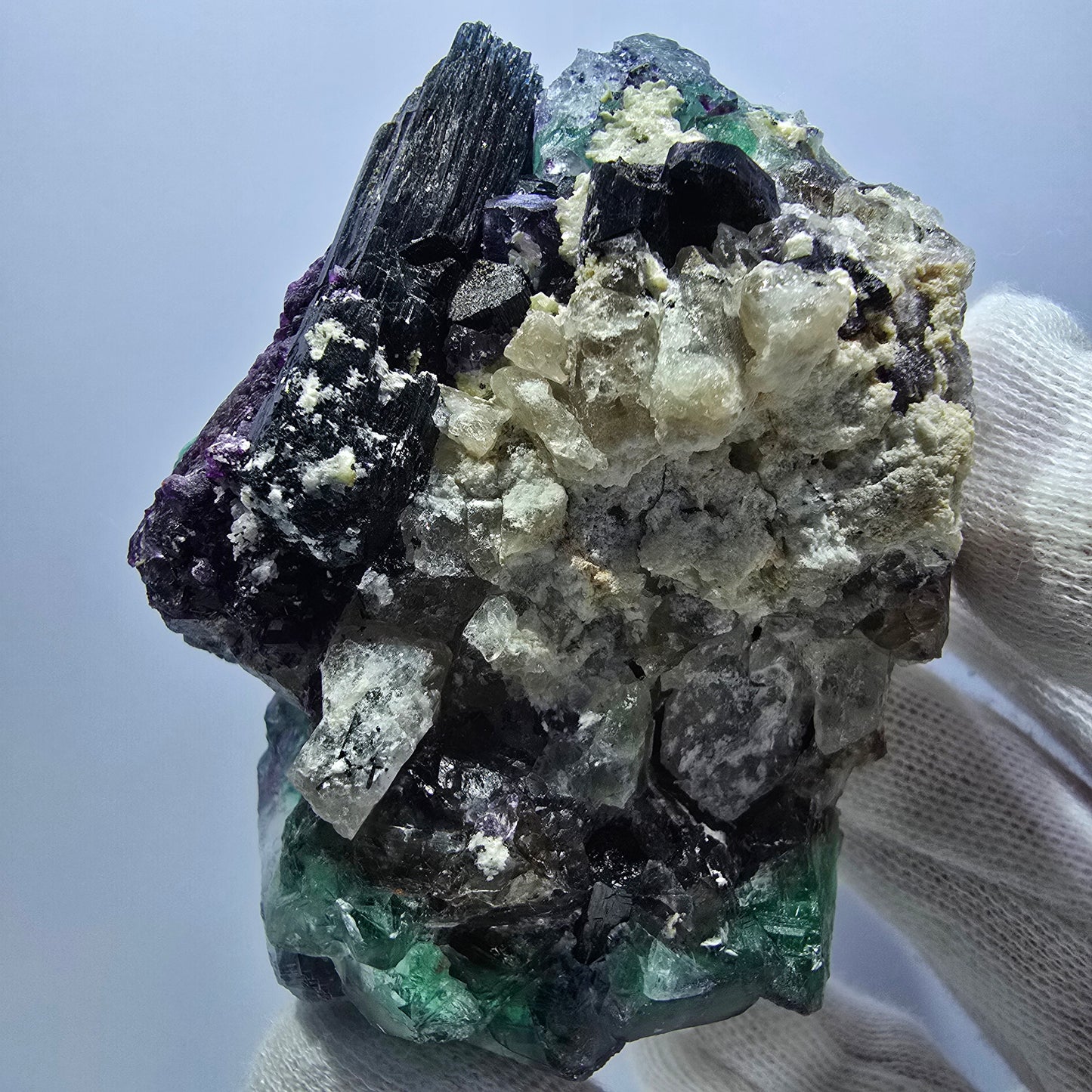 Rare Phantom Fluorite zonal, Schorl Tourmaline Hyalite Erongo, Namibia 79*70*56mm