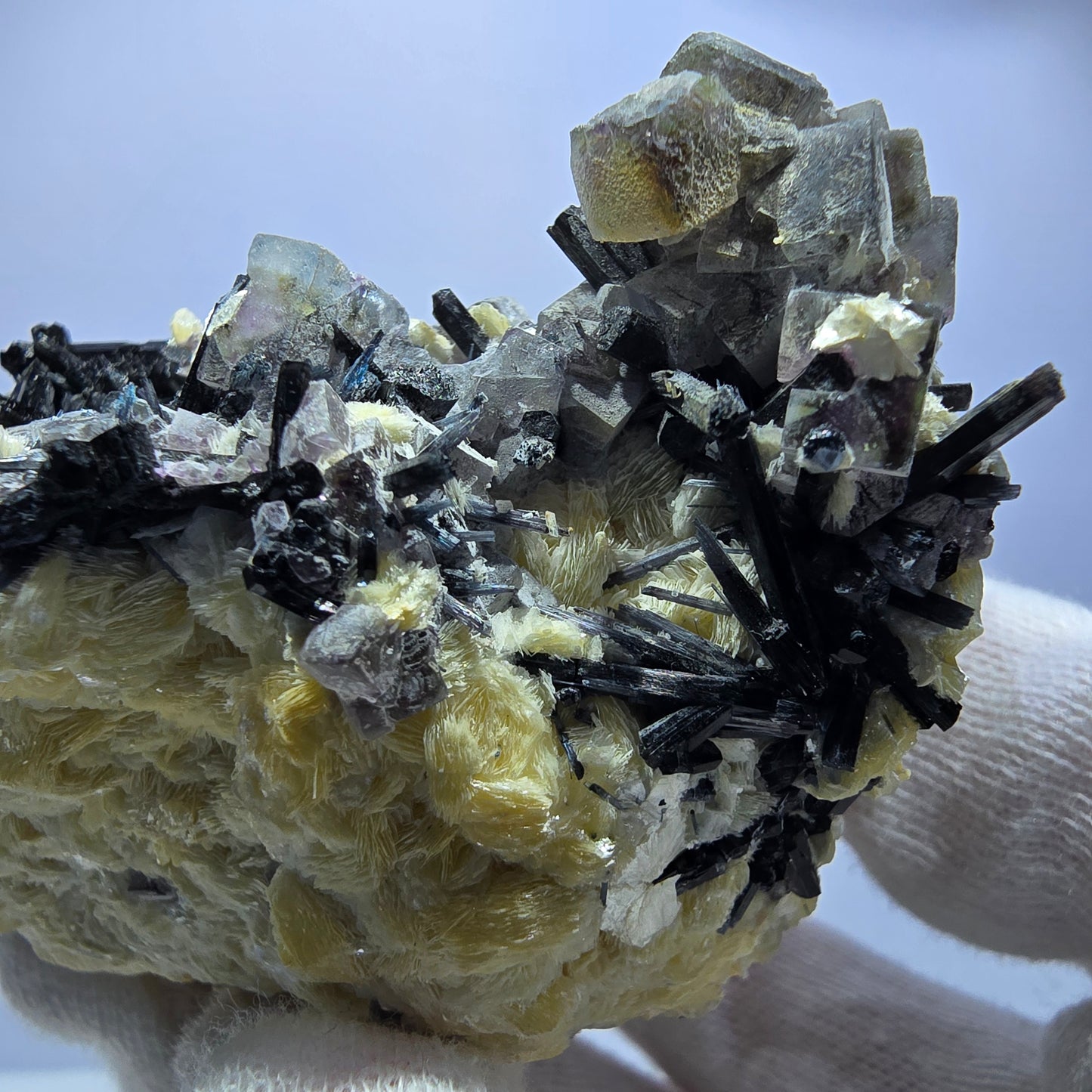 Colorful Phantom Fluorite Cubes Schorl Tourmaline Muscovite Erongo, Namibia 95*71*57mm