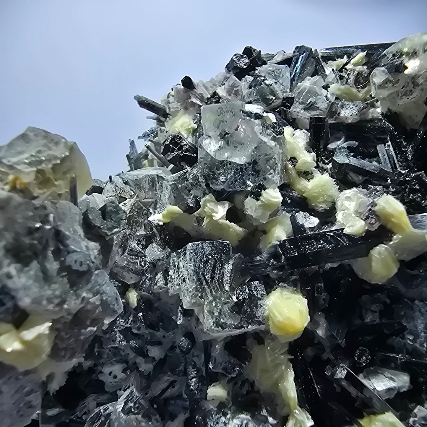 Colorful Phantom Fluorite Cubes Schorl Tourmaline Muscovite Erongo, Namibia 95*71*57mm