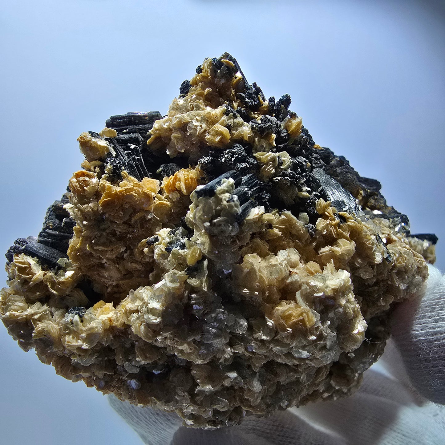 Grand spécimen de tourmaline Schorl et de muscovite, Erongo, Namibie, 95 x 64 x 55 mm