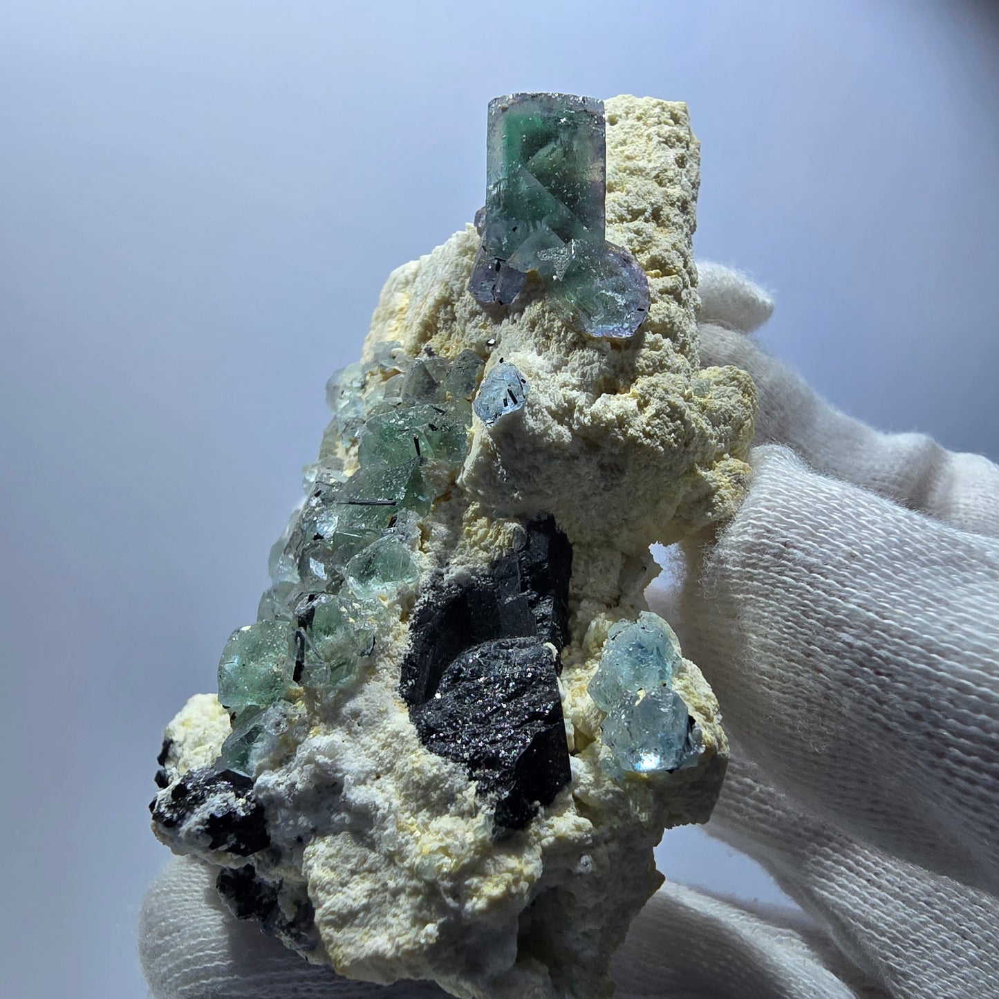 Phantom Fluorit Würfel zonal, Orthoklas, Schörl Turmalin Erongo, Namibia 77*52*30mm