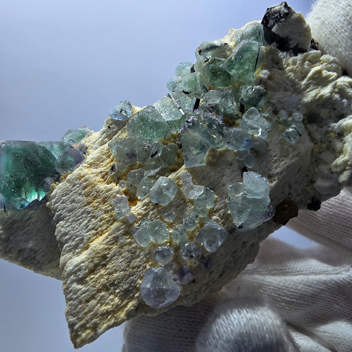 Phantom Fluorit Würfel zonal, Orthoklas, Schörl Turmalin Erongo, Namibia 77*52*30mm