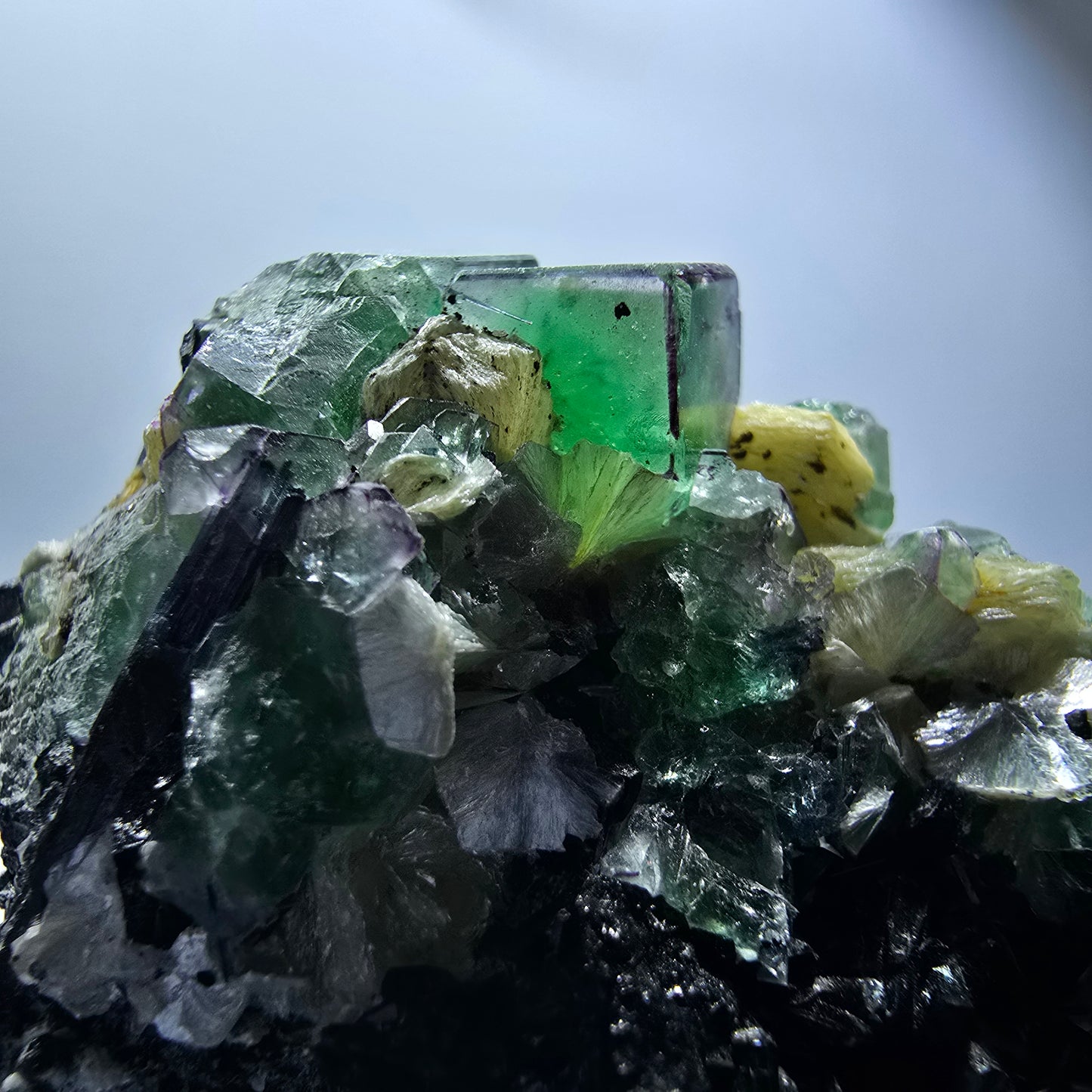 Phantom Fluorit, Rauchquarz, Muskovit, Schörl Turmalin Erongo Namibia 53*49*30mm