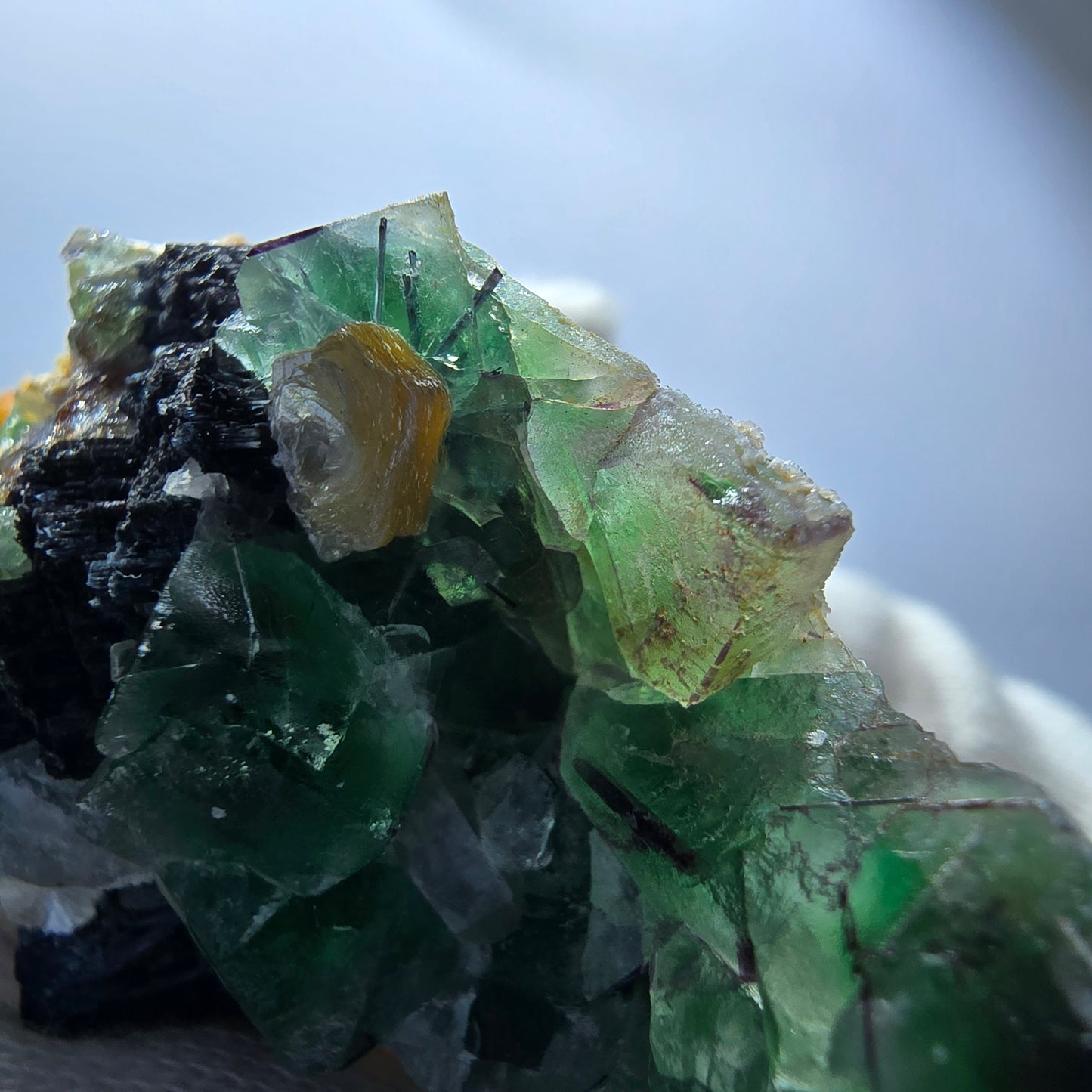 Phantom Fluorit, Rauchquarz, Muskovit, Schörl Turmalin Erongo Namibia 62*34*23mm
