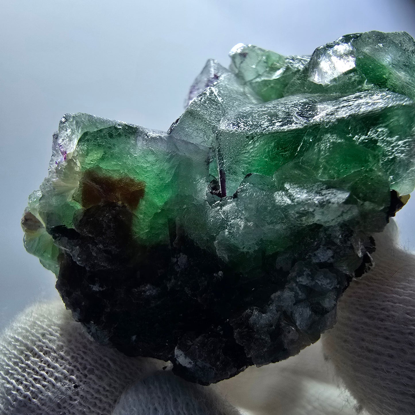 Fluorite fantôme, muscovite, hyalite, tourmaline Schörl, Erongo, Namibie, 49 x 38 x 30 mm