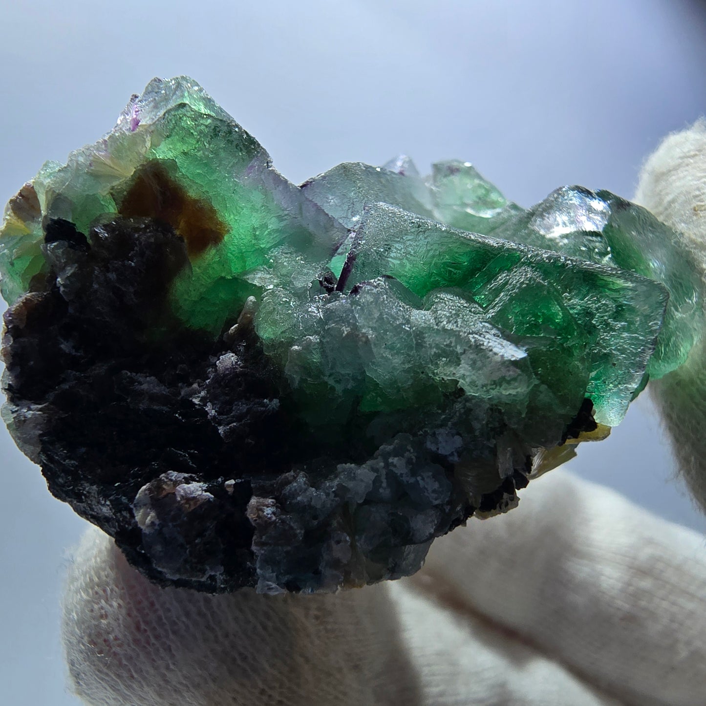 Fluorite fantôme, muscovite, hyalite, tourmaline Schörl, Erongo, Namibie, 49 x 38 x 30 mm