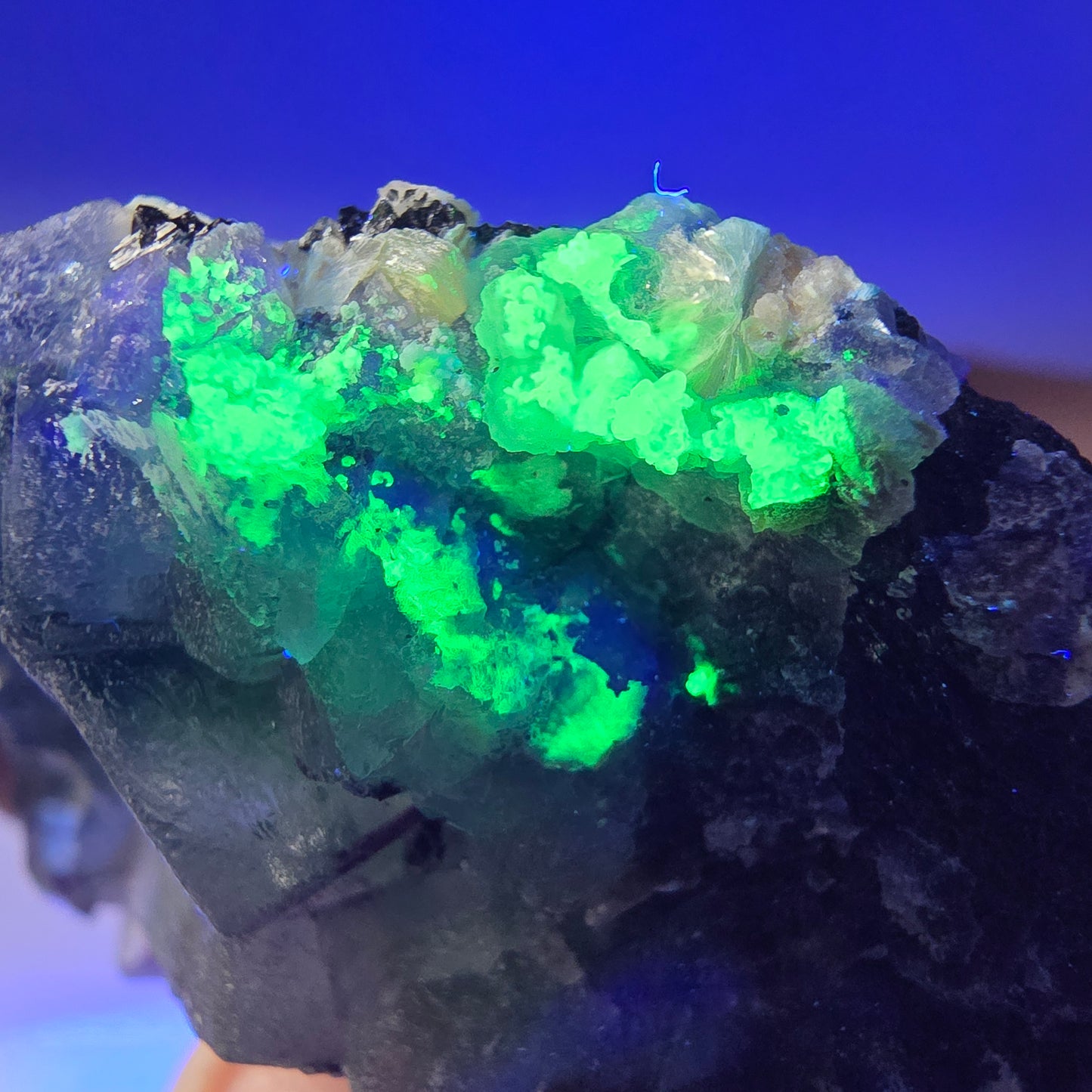 Fluorite fantôme, muscovite, hyalite, tourmaline Schörl, Erongo, Namibie, 49 x 38 x 30 mm