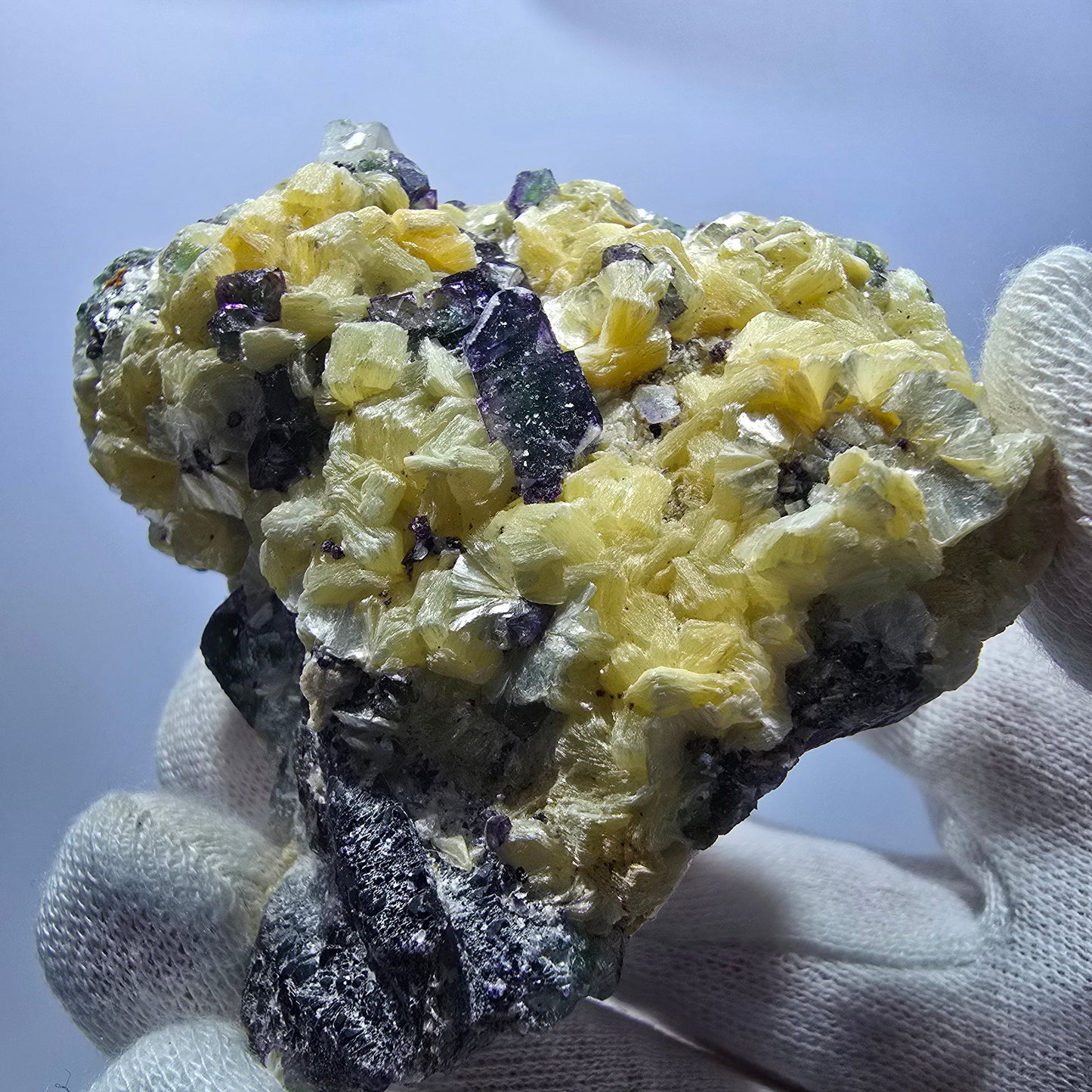 Phantom Fluorit zonal Hyalit Rauchquarz Muskovit Stufe Erongo Namibia 71*65*46mm