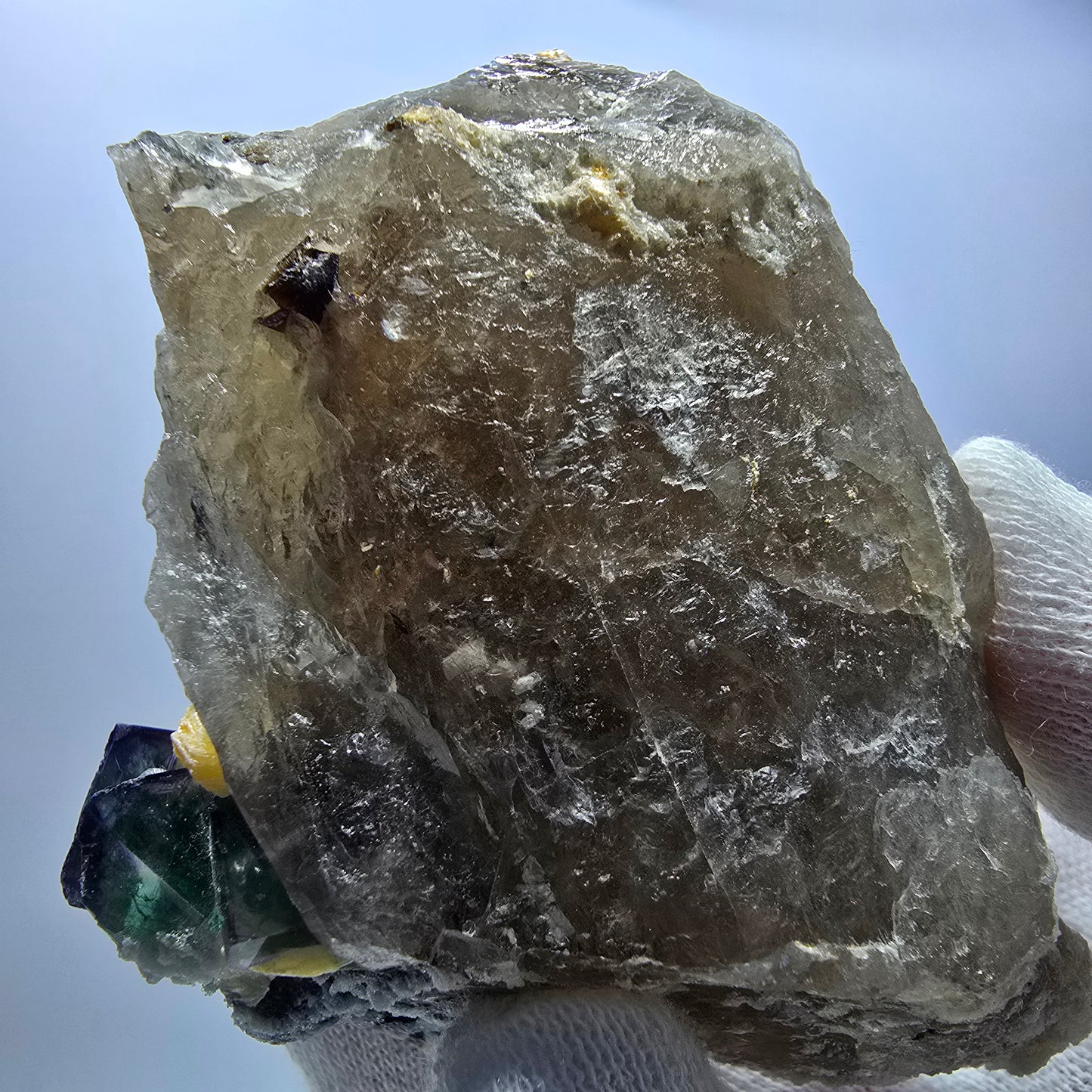 Phantom Fluorit zonal Rauchquarz Hyalit Muskovit Stufe Erongo Namibia 92*72*60mm