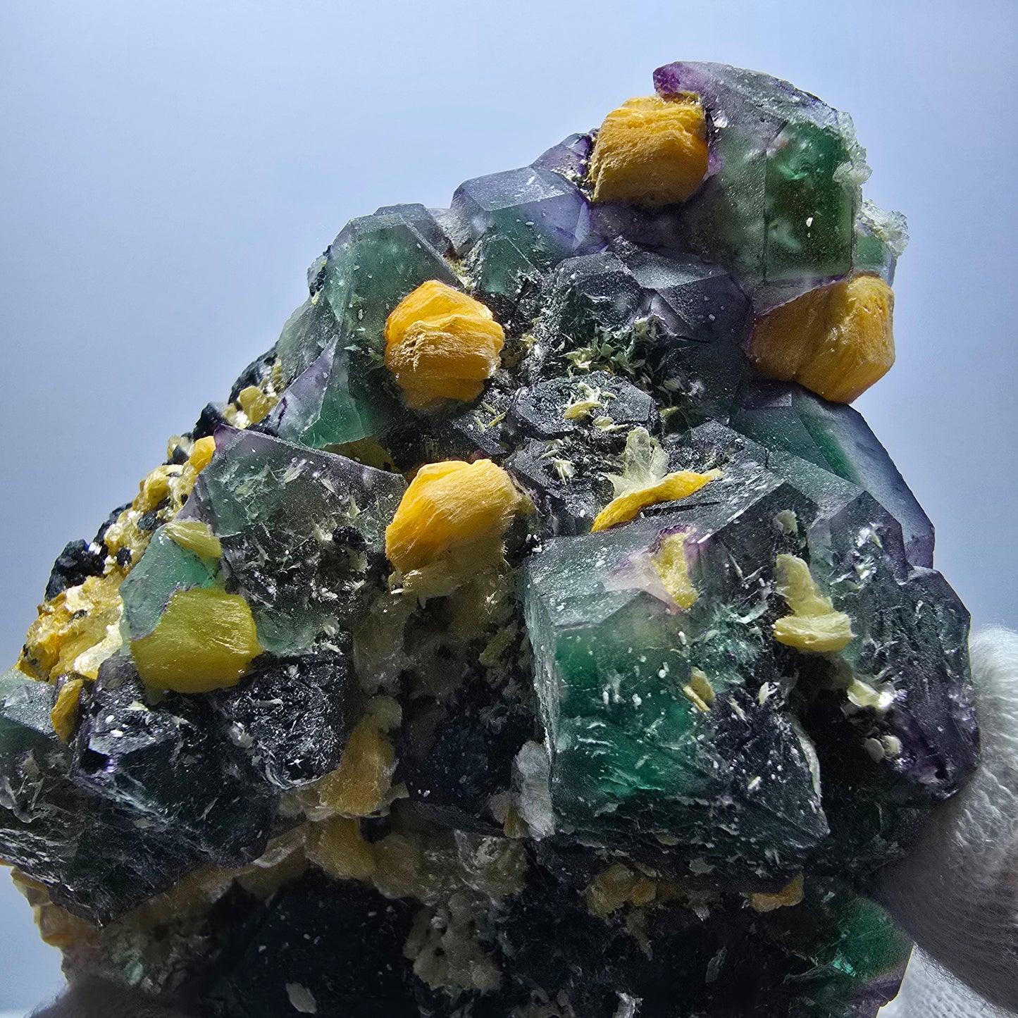 Fluorite fantôme hexagonale, hyalite, tourmaline Schörl, muscovite Erongo, Namibie 93*73*42mm