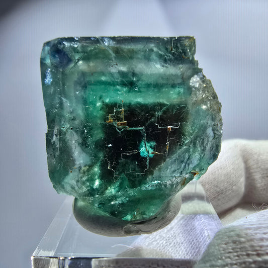 Cube de fluorite fantôme, parqueté vert-brun Okorusu, Namibie 32*30*30mm