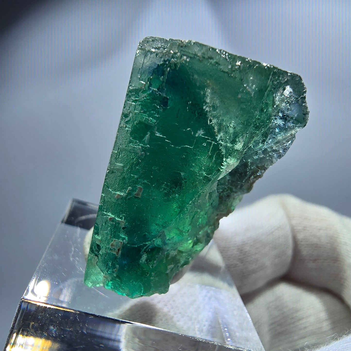 Cube de fluorite fantôme, vert turquoise parqueté, Okorusu, Namibie, 32 x 30 x 20 mm