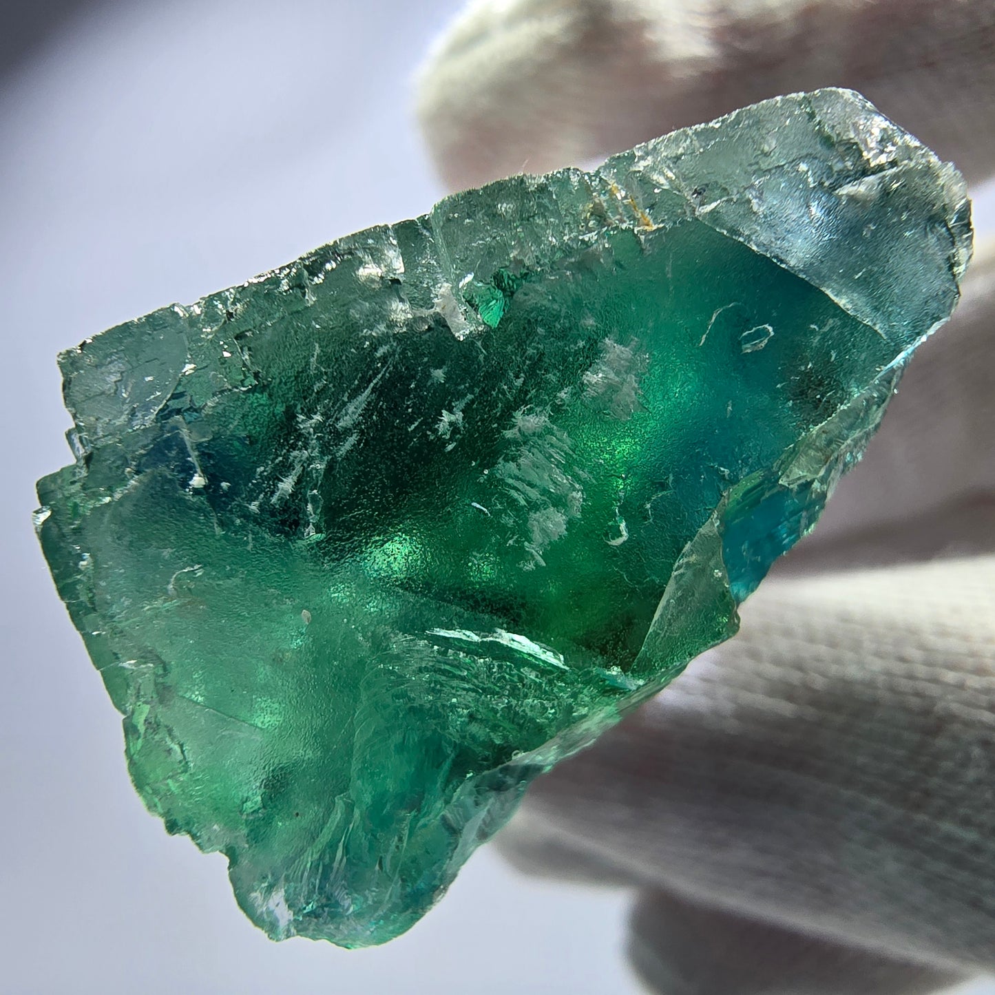 Cube de fluorite fantôme, vert turquoise parqueté, Okorusu, Namibie, 32 x 30 x 20 mm