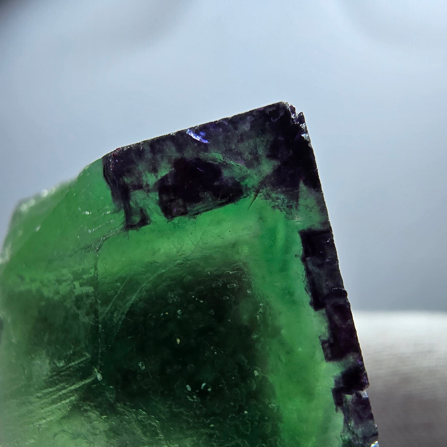 Klarer Phantom Fluorit Würfel, zonal grün lila Okorusu, Namibia 41*24*28mm