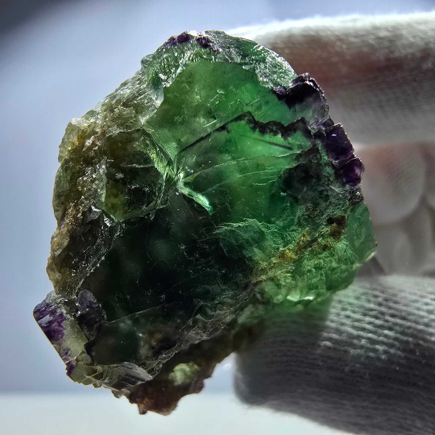Rare cube de fluorite fantôme, vert violet zonal Okorusu, Namibie 38*35*30mm