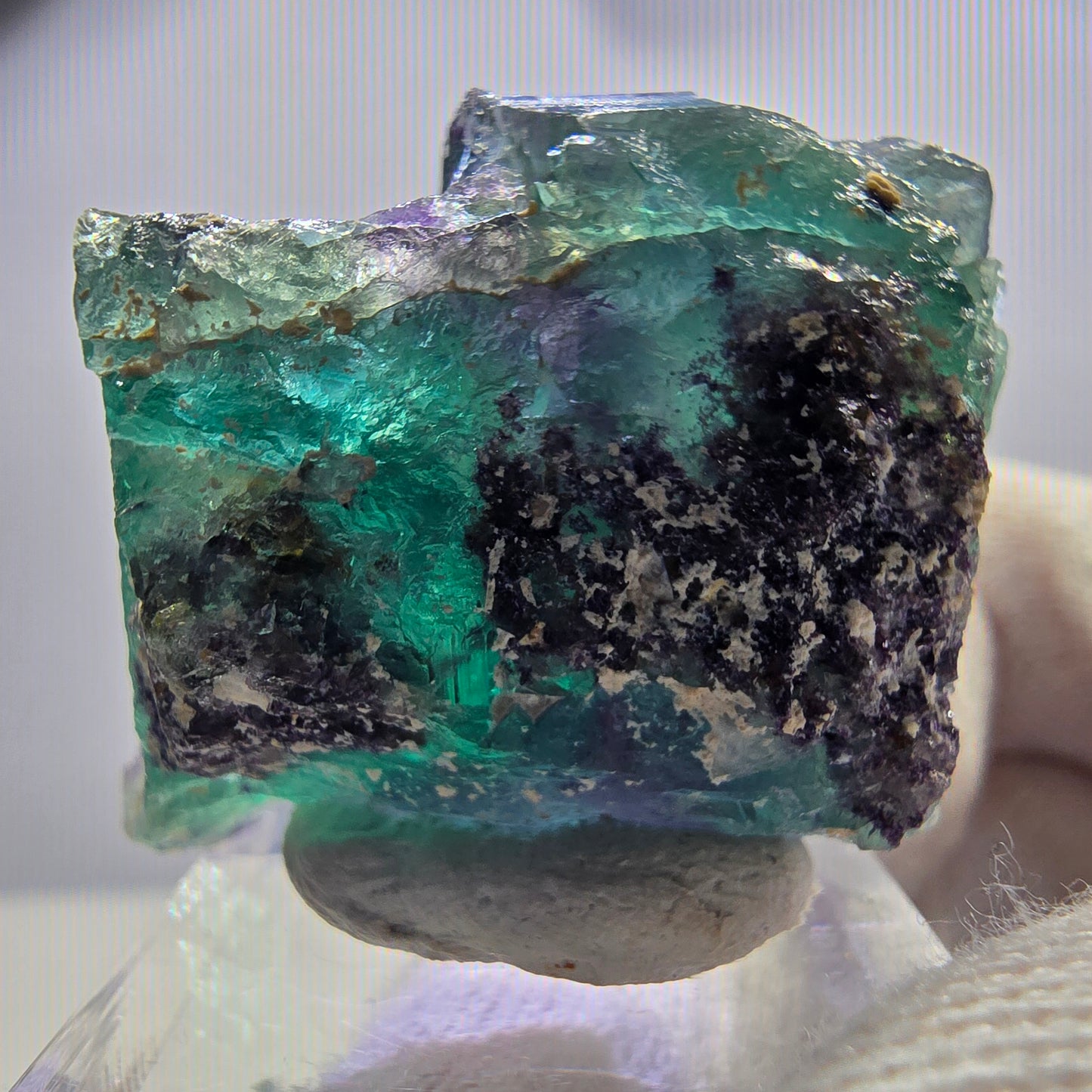 Spécimen rare de cube de fluorite fantôme, vert-violet zonal, Okorusu, Namibie, 46 x 37 x 24 mm