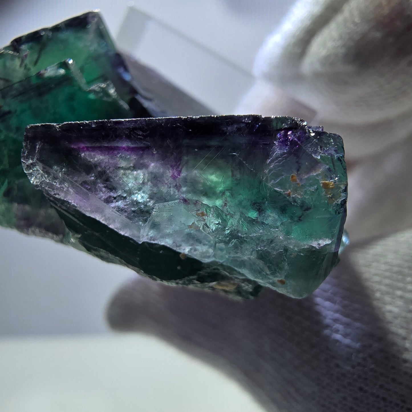 Spécimen rare de cube de fluorite fantôme, vert-violet zonal, Okorusu, Namibie, 46 x 37 x 24 mm