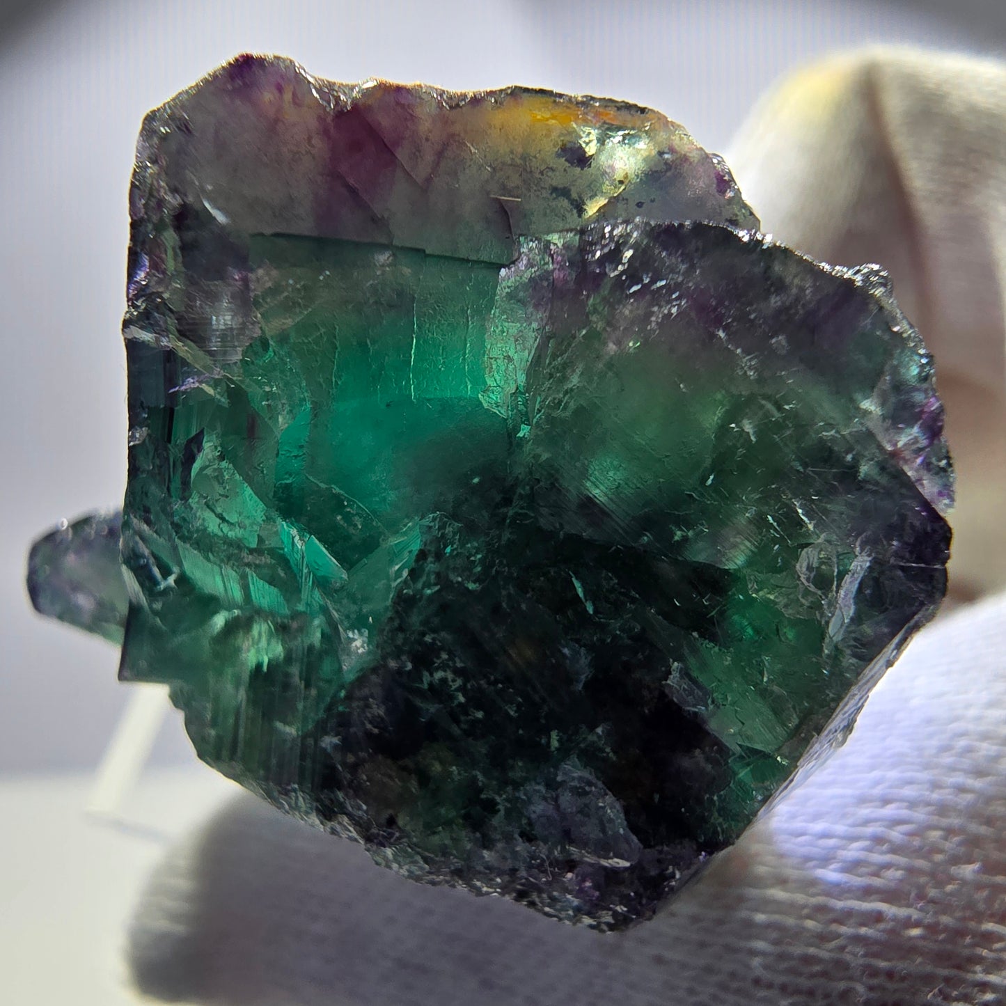 Spécimen rare de cube de fluorite fantôme, vert zonal et violet, Okorusu, Namibie, 45 x 43 x 25 mm