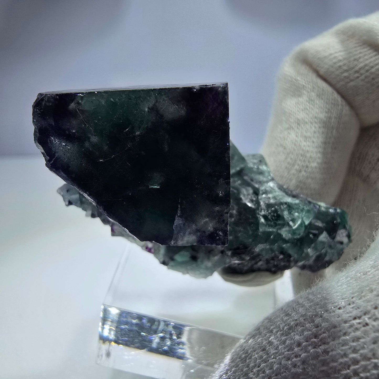 Seltene Phantom Fluorit Würfel Stufe zonal grün lila Okorusu, Namibia 55*26*27mm