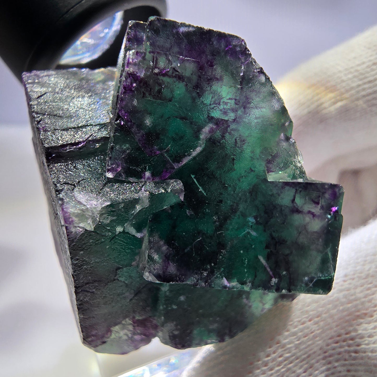 Seltene Phantom Fluorit Würfel Stufe zonal grün lila Okorusu, Namibia 50*43*31mm