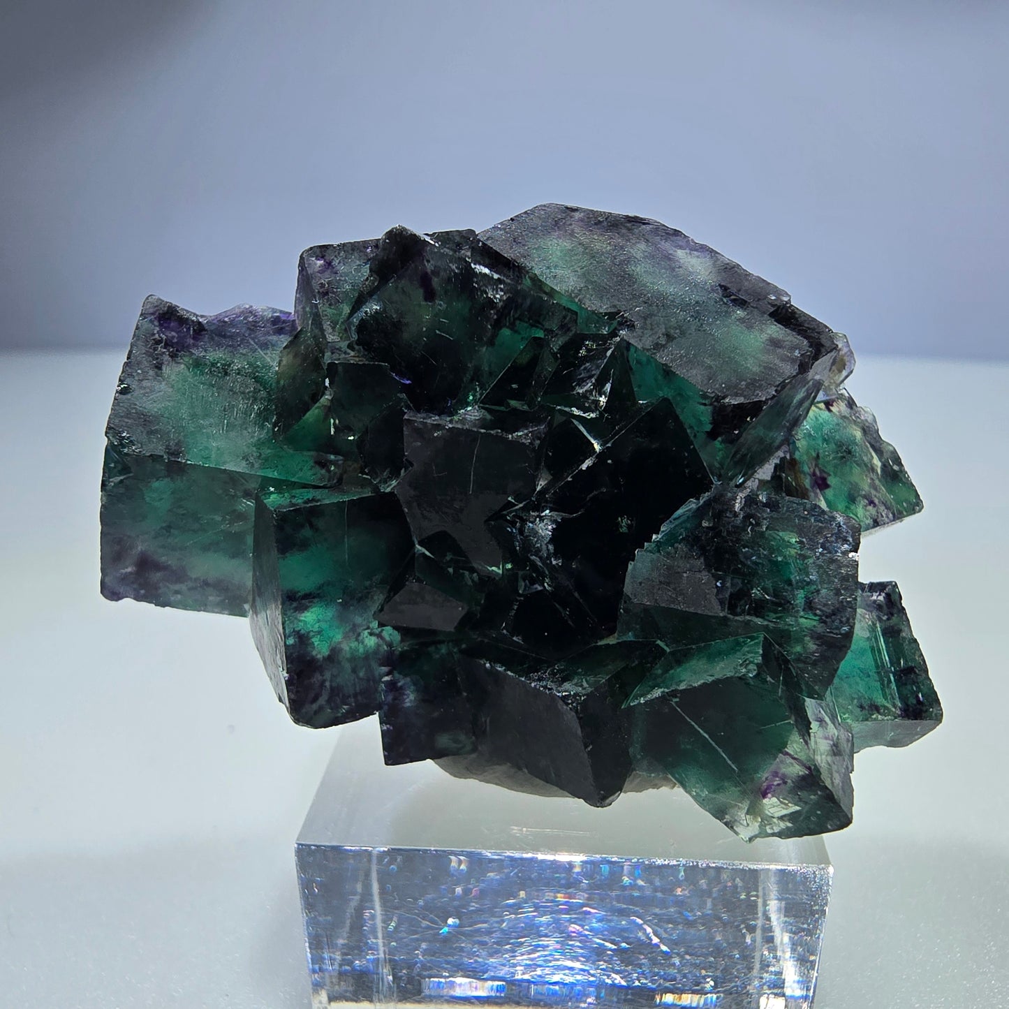 Seltene Phantom Fluorit Würfel Stufe zonal grün lila Okorusu, Namibia 49*34*29mm