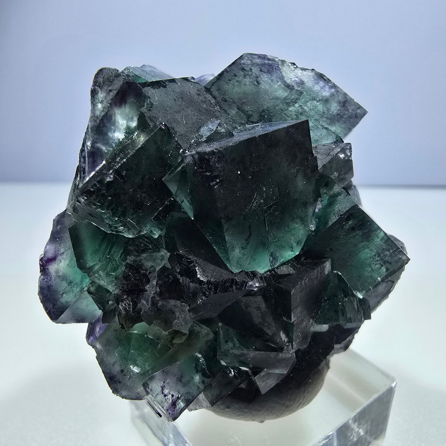 Seltene Phantom Fluorit Würfel Stufe zonal grün lila Okorusu, Namibia 50*46*26mm