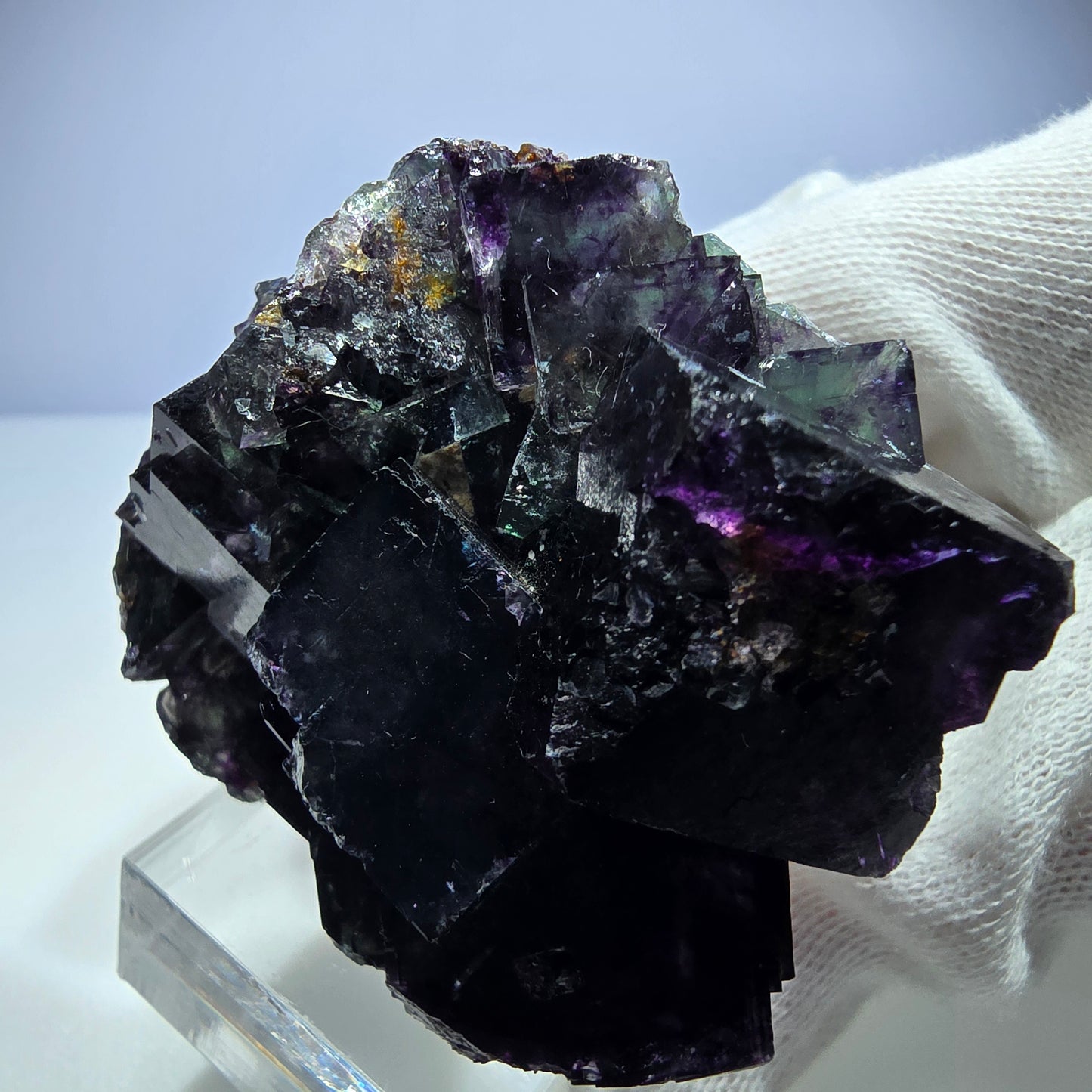 Seltene Phantom Fluorit Würfel Stufe zonal grün lila Okorusu, Namibia 60*49*23mm