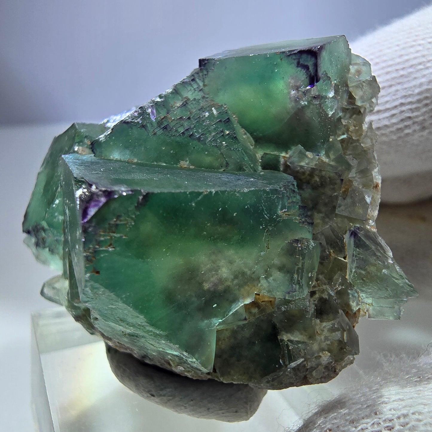 Seltene Phantom Fluorit Würfel Stufe zonal grün lila Okorusu, Namibia 47*43*26mm