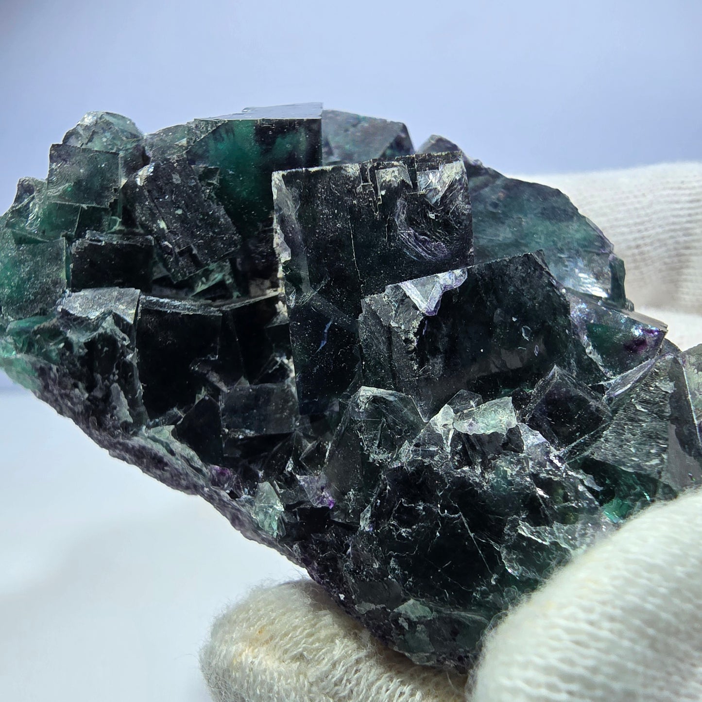 Seltene Phantom Fluorit Würfel Stufe zonal grün lila Okorusu, Namibia 71*53*29mm