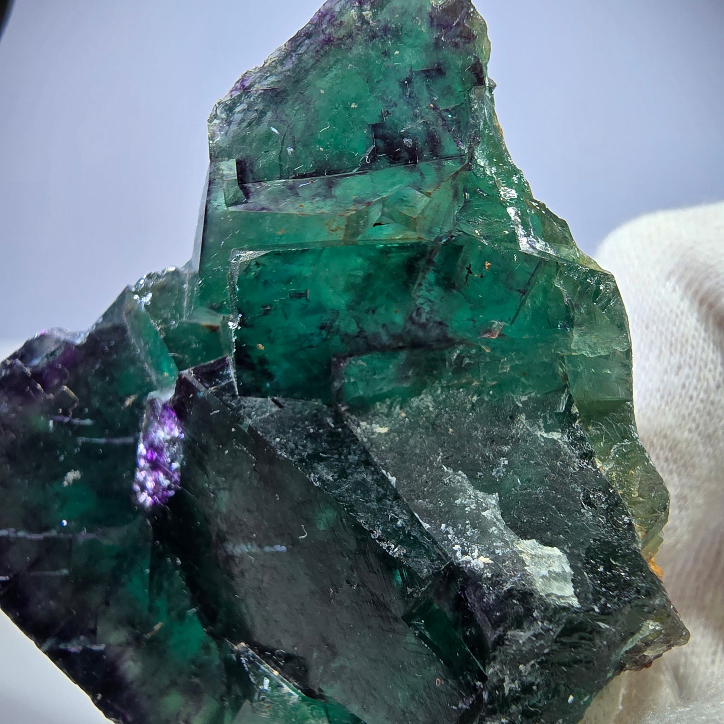 Seltene Phantom Fluorit Würfel Stufe zonal grün lila Okorusu, Namibia 63*53*28mm