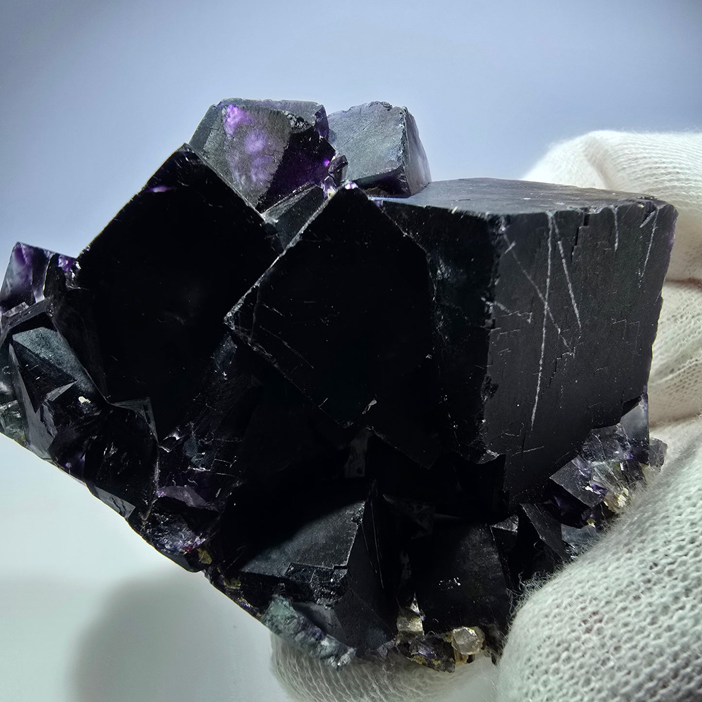 Seltene Phantom Fluorit Würfel Stufe zonal grün lila Okorusu, Namibia 83*56*37mm