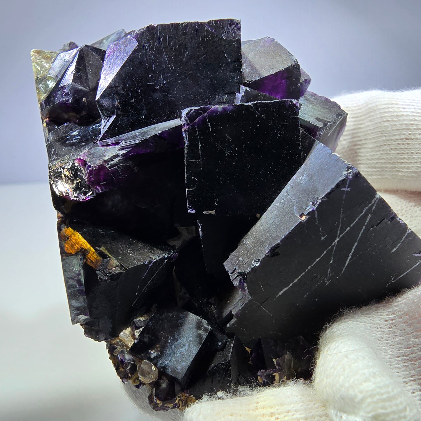 Seltene Phantom Fluorit Würfel Stufe zonal grün lila Okorusu, Namibia 83*56*37mm