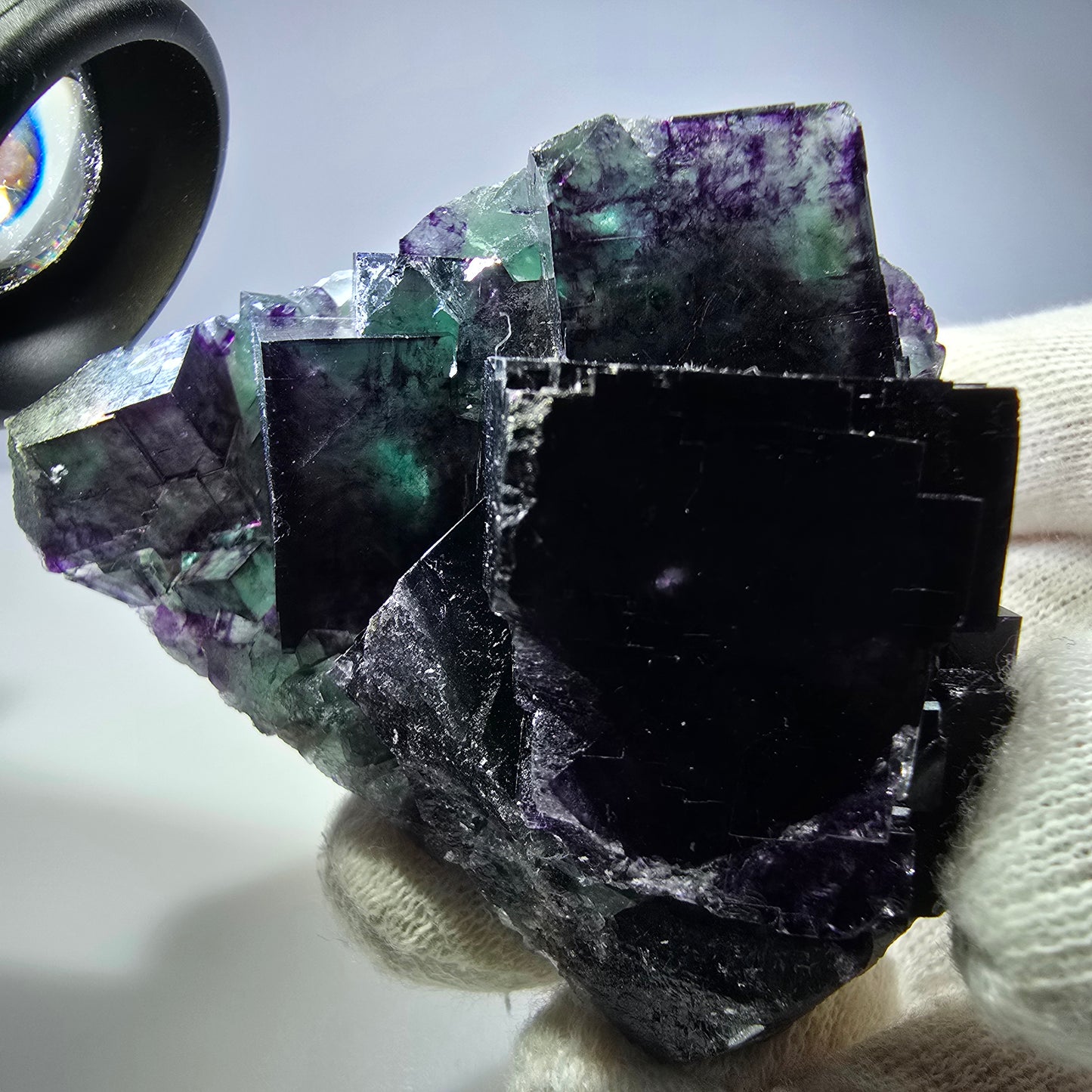 Seltene Phantom Fluorit Würfel Stufe zonal grün lila Okorusu, Namibia 69*50*40mm