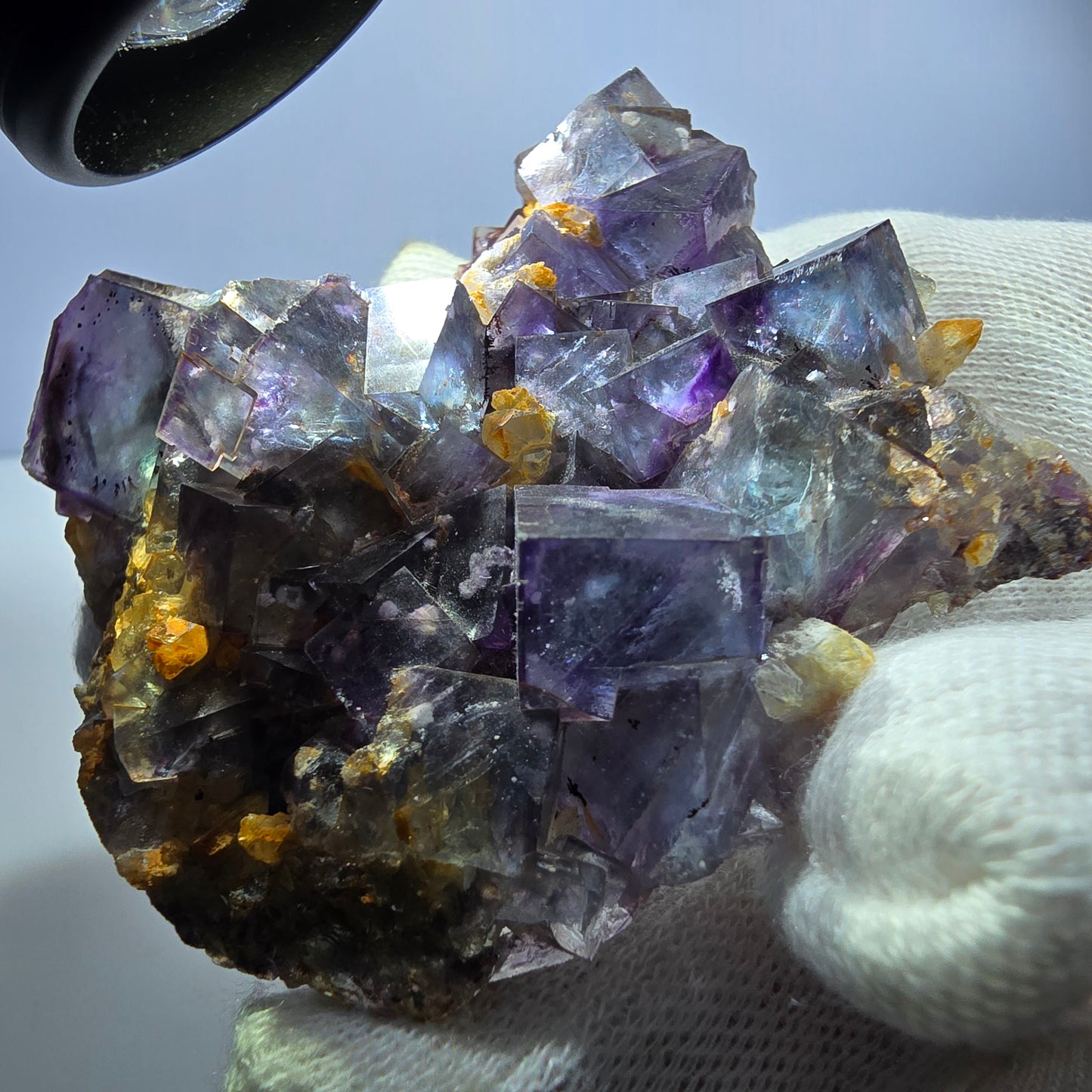 Phantom Fluorit Würfel zonal, Quarz Stufe grün lila Okorusu, Namibia 72*69*28mm