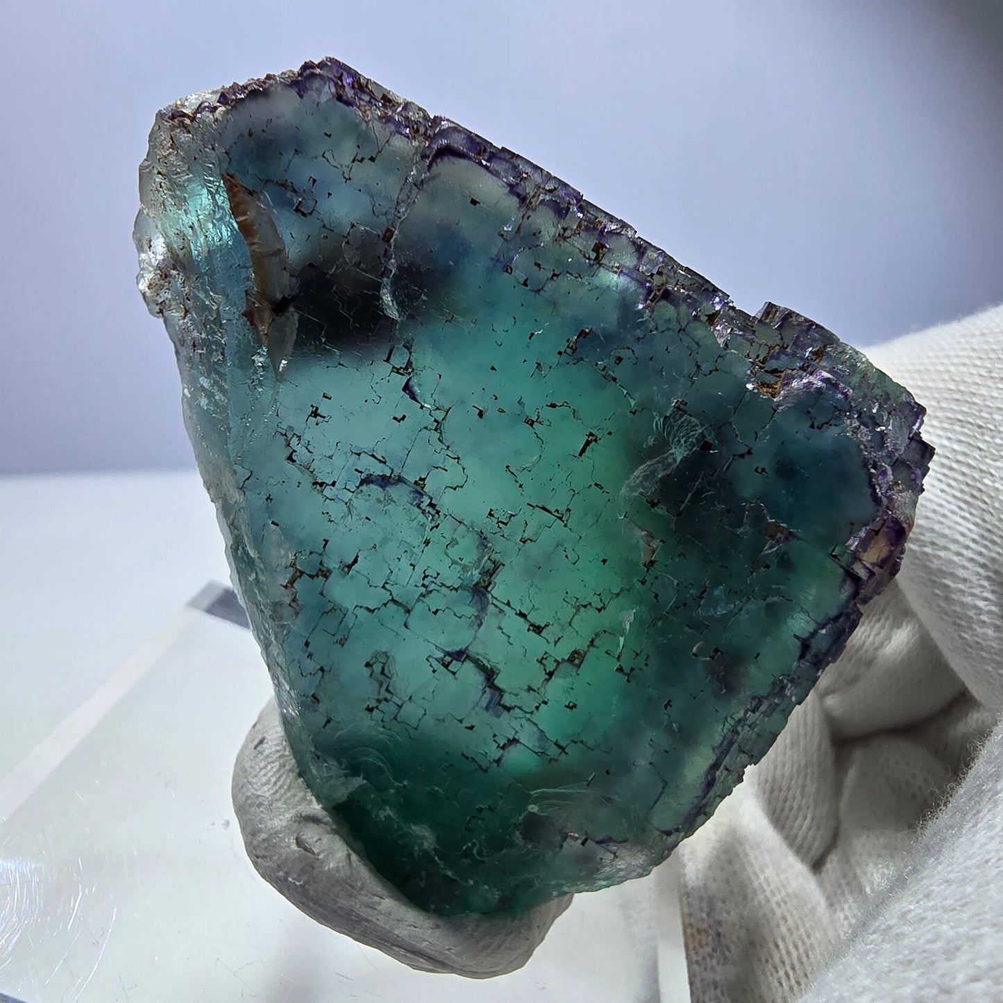 Phantom Fluorit Würfel Stufe, parkettiert grün türkis Okorusu Namibia 54*53*30mm