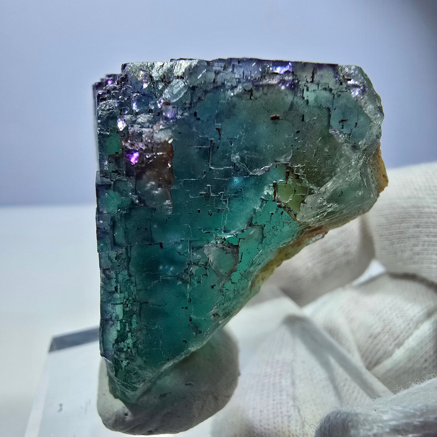 Phantom Fluorit Würfel Stufe, parkettiert grün türkis Okorusu Namibia 54*53*30mm