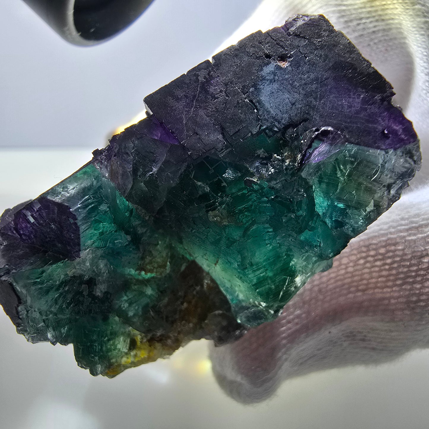Seltene Phantom Fluorit Würfel Stufe zonal grün lila Okorusu, Namibia 46*37*29mm