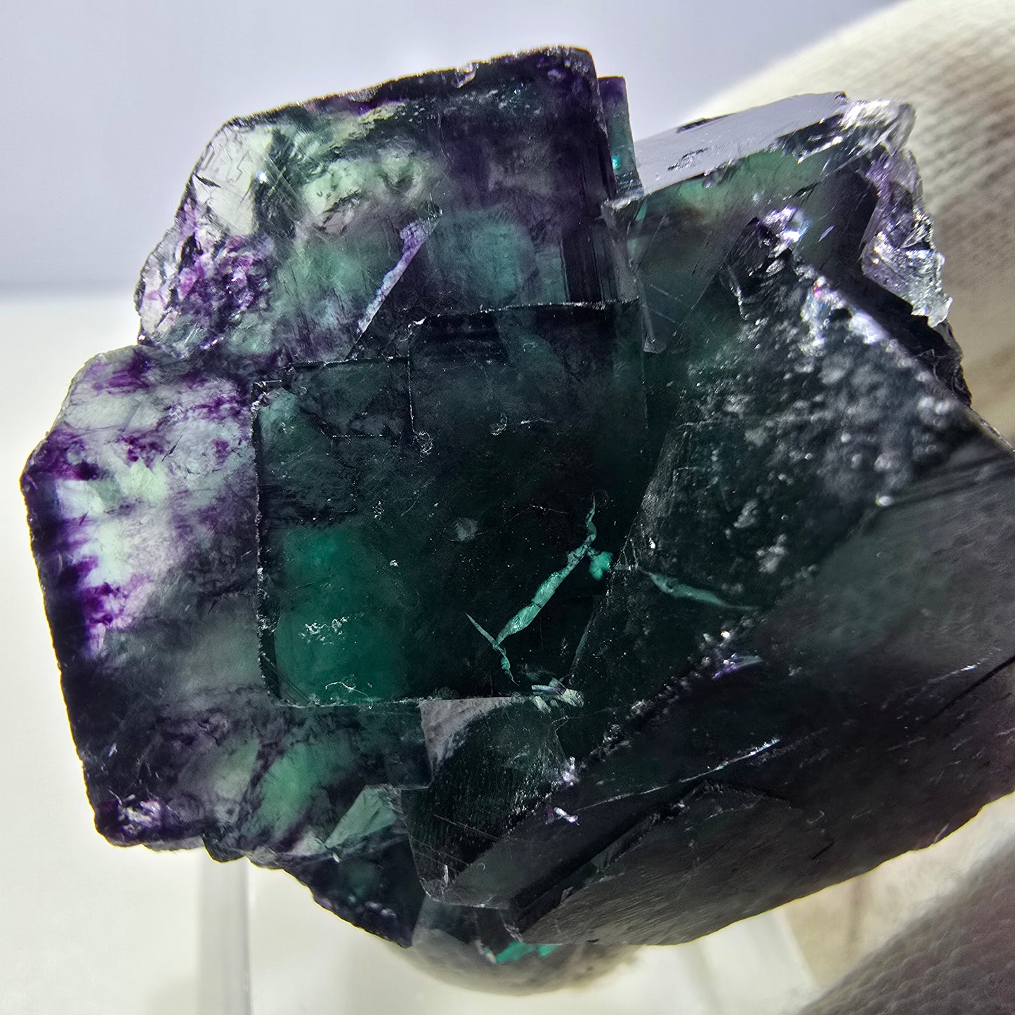 Seltene Phantom Fluorit Würfel Stufe zonal grün lila Okorusu, Namibia 37*37*29mm
