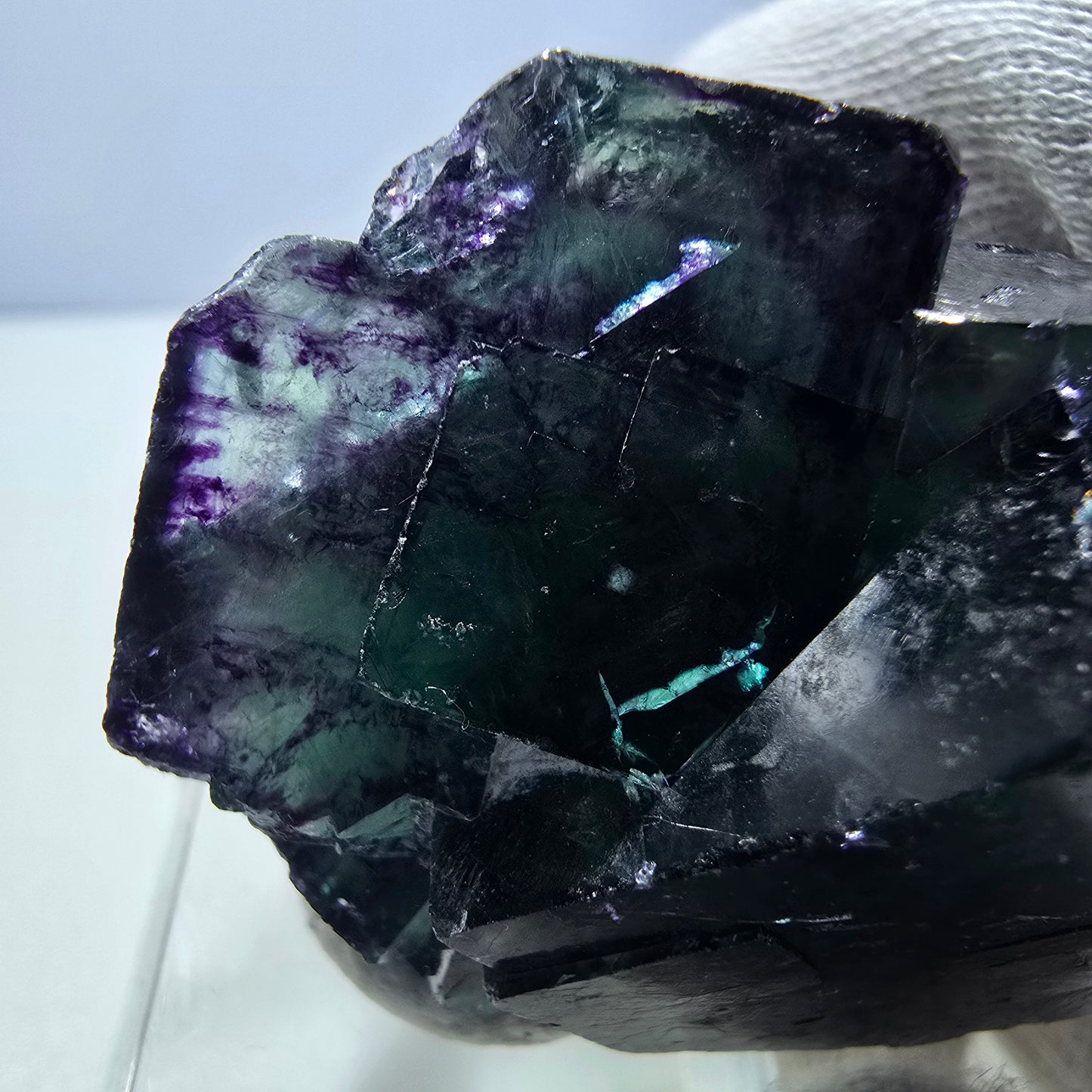 Seltene Phantom Fluorit Würfel Stufe zonal grün lila Okorusu, Namibia 37*37*29mm