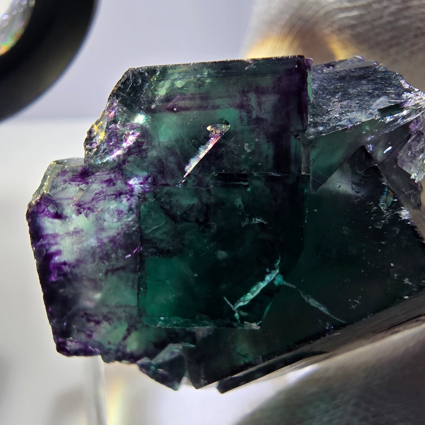 Seltene Phantom Fluorit Würfel Stufe zonal grün lila Okorusu, Namibia 37*37*29mm