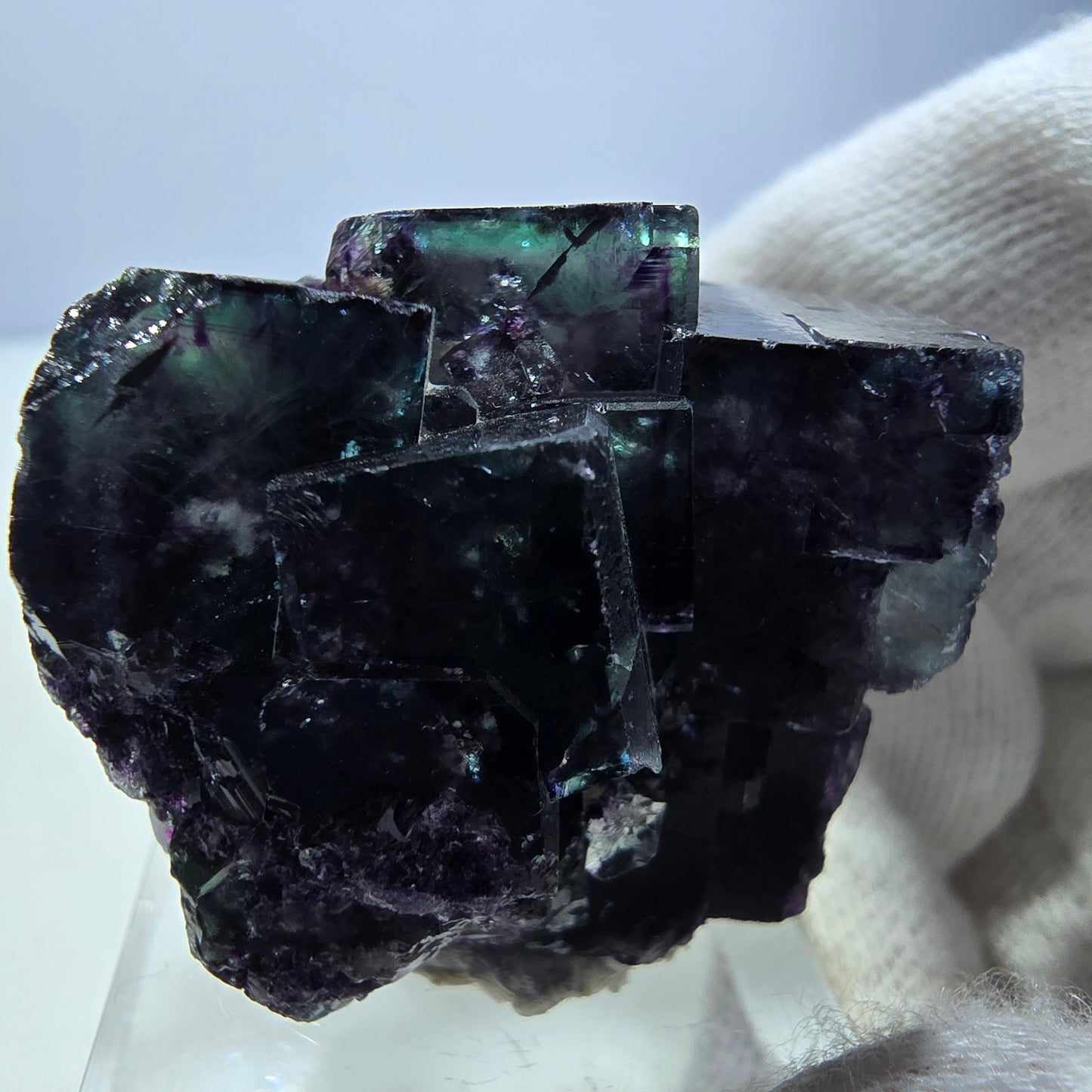 Seltene Phantom Fluorit Würfel Stufe zonal grün lila Okorusu, Namibia 38*33*23mm