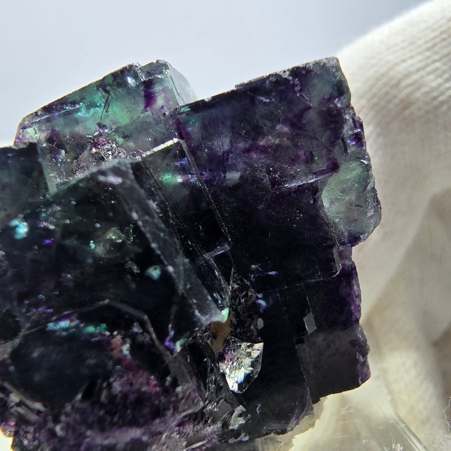 Seltene Phantom Fluorit Würfel Stufe zonal grün lila Okorusu, Namibia 38*33*23mm
