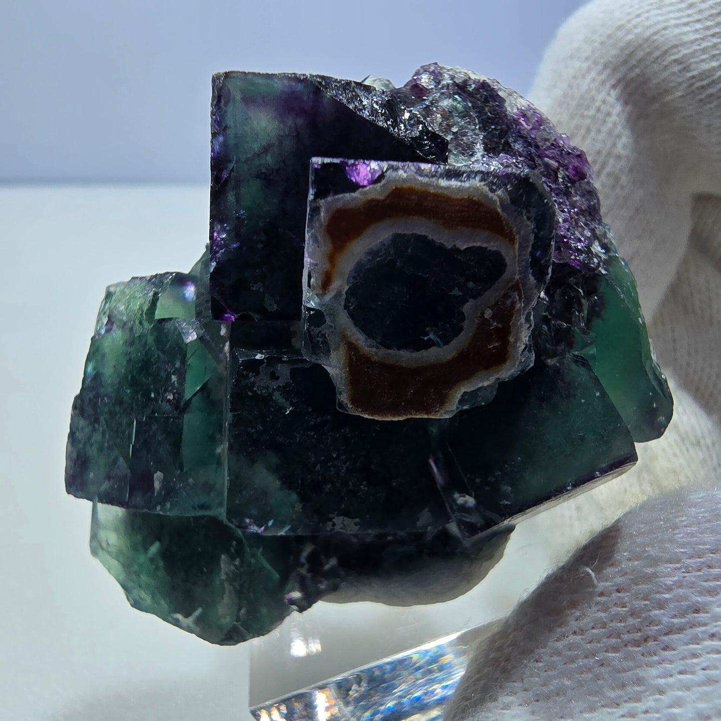 Seltene Phantom Fluorit Würfel Stufe zonal grün lila Okorusu, Namibia 50*37*20mm