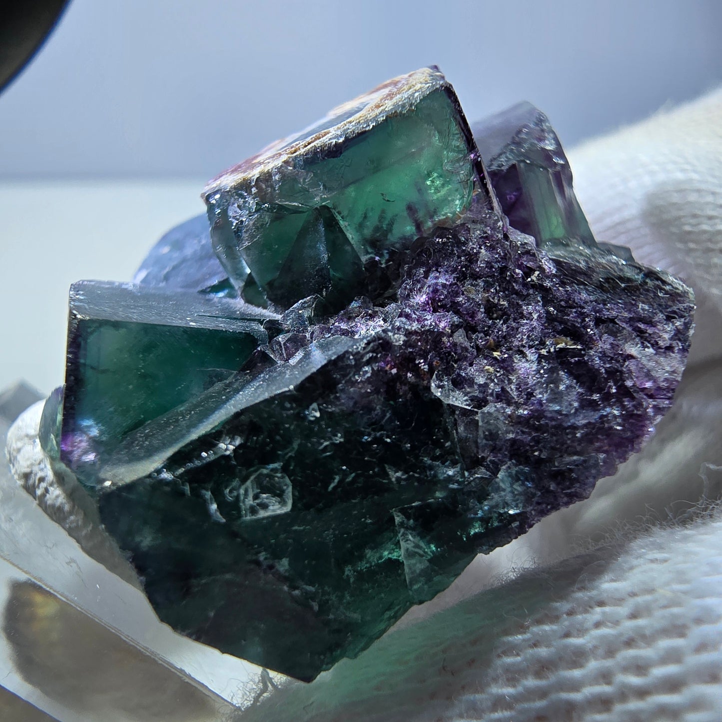Seltene Phantom Fluorit Würfel Stufe zonal grün lila Okorusu, Namibia 50*37*20mm