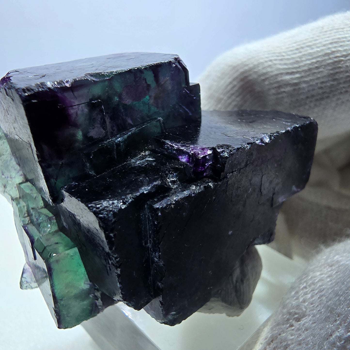 Seltene Phantom Fluorit Würfel Stufe zonal grün lila Okorusu, Namibia 47*35*28mm