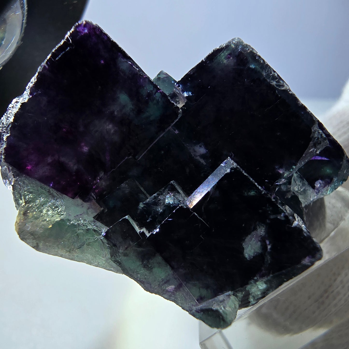 Seltene Phantom Fluorit Würfel Stufe zonal grün lila Okorusu, Namibia 47*35*28mm