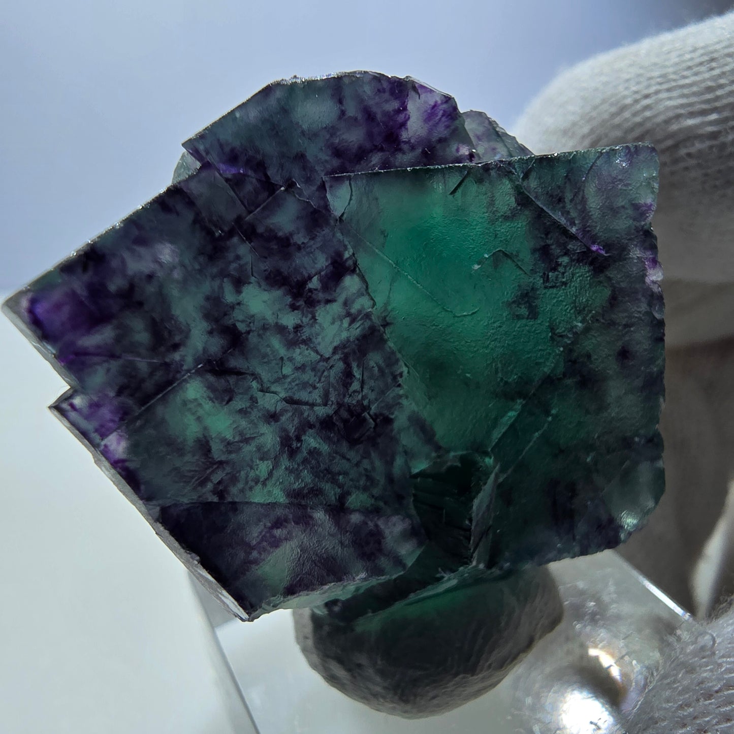 Seltene Phantom Fluorit Würfel Stufe zonal grün lila Okorusu, Namibia 40*34*17mm