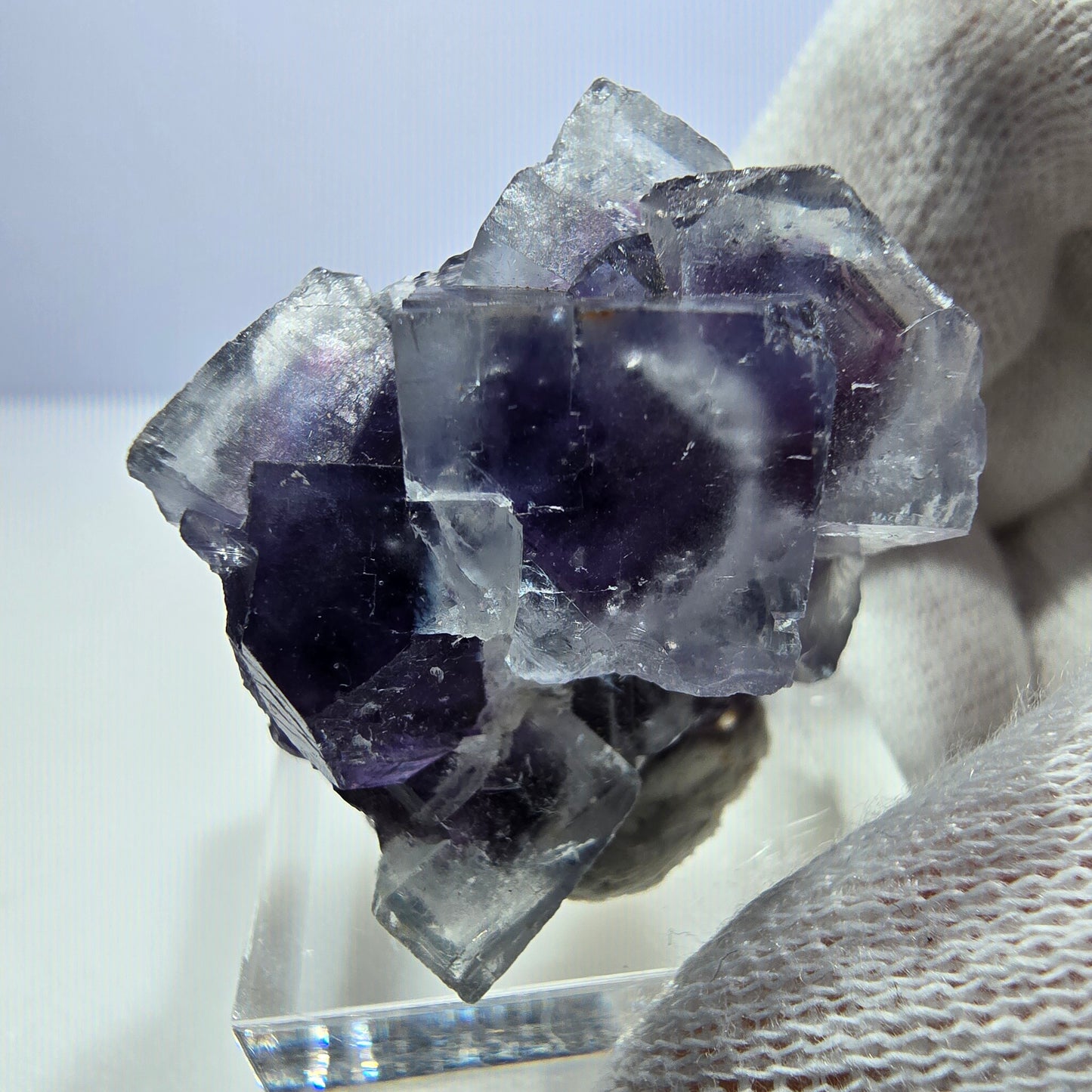 Seltene Phantom Fluorit Würfel Stufe blau lila Okorusu, Namibia 26*28*21mm